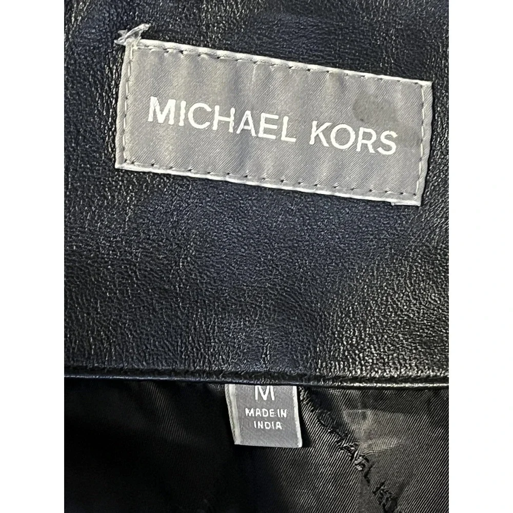 Michael Kors Leather Jacket Mens Medium Black Moto Full Zip Zipper Pockets